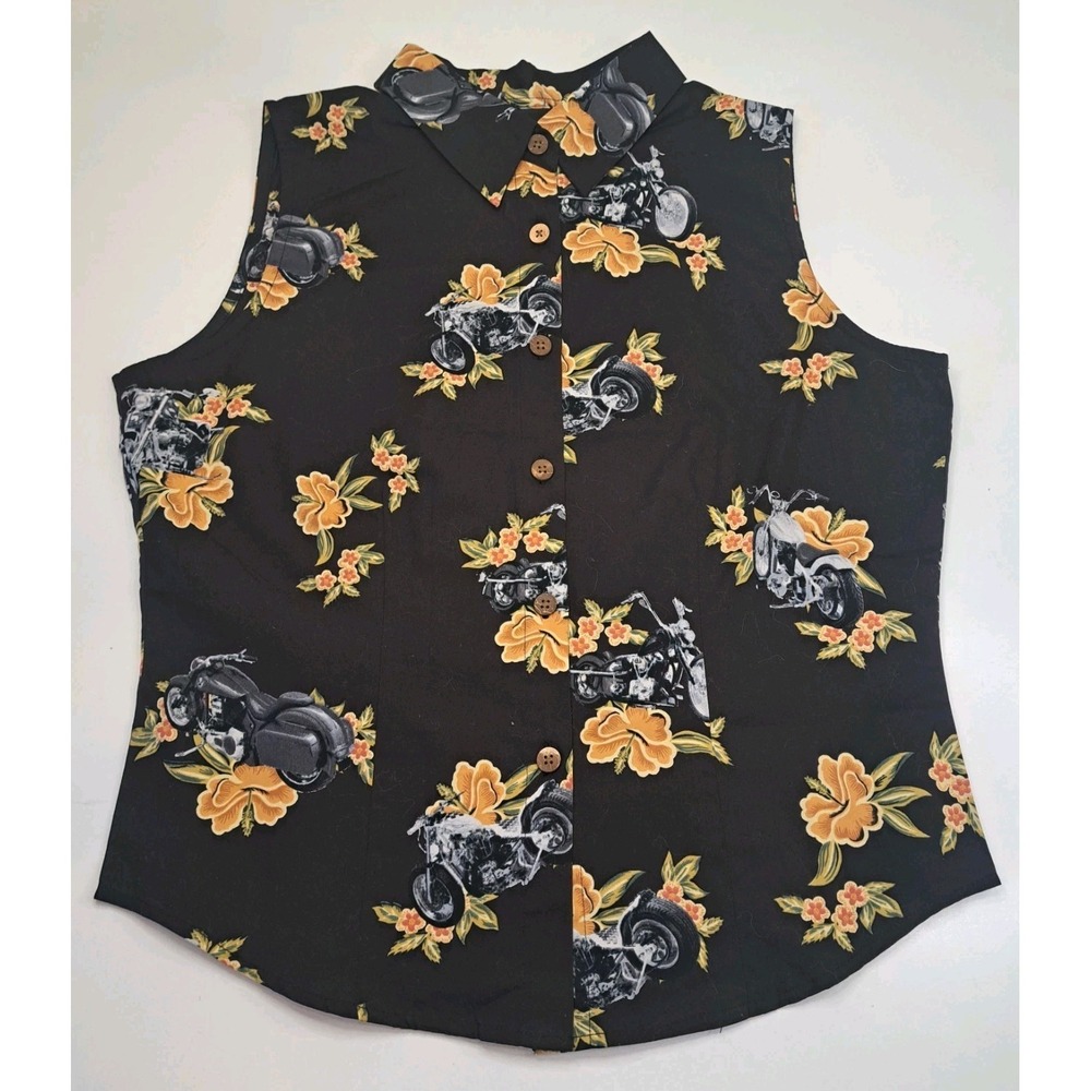 Easy Riders Sleeveless Shirt Women's S Button Motorcycle Biker Hawaiian‎ NWOT